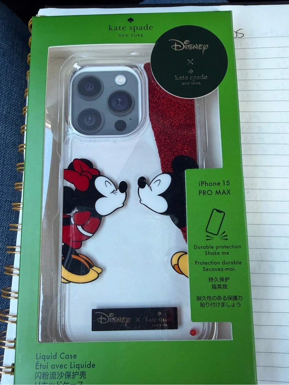 Disney Minnie & Mickey Kiss Red Glitter Clear Phone Case